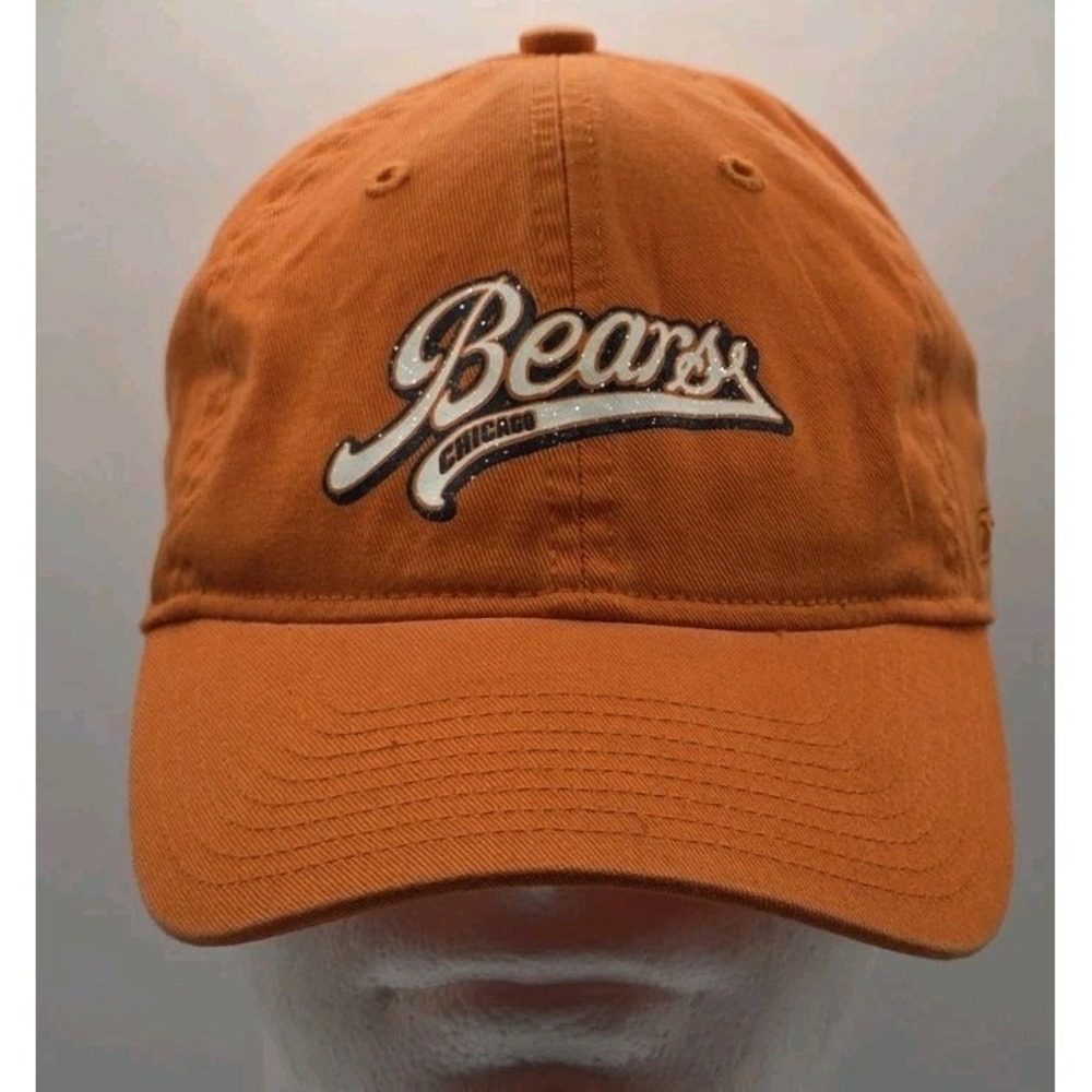 Chicago Bears Script Women Reebok Orange Cap Hat Strapback Sparkles Glitter